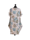 Italian Flora Print Side Pockets Cocoon Linen Lagenlook Dress-beige back