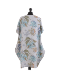 Italian Flora Print Side Pockets Cocoon Linen Lagenlook Dress-Silver back