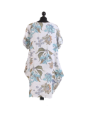 Italian Flora Print Side Pockets Cocoon Linen Lagenlook Dress-White back