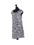 Italian Floral Print Cap Sleeves Lagenlook Linen Dress-Charcoal side