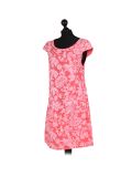 Italian Floral Print Cap Sleeves Lagenlook Linen Dress-Coral side