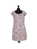 Italian Floral Print Cap Sleeves Lagenlook Linen Dress-Mocha