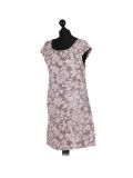 Italian Floral Print Cap Sleeves Lagenlook Linen Dress-Mocha side