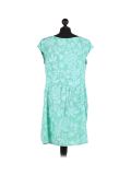 Italian Floral Print Cap Sleeves Lagenlook Linen Top-Aqua back