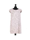 Italian Floral Print Cap Sleeves Lagenlook Linen Top-Beige
