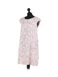 Italian Floral Print Cap Sleeves Lagenlook Linen Top-Beige side