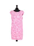 Italian Floral Print Cap Sleeves Lagenlook Linen Top-Cerise