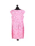 Italian Floral Print Cap Sleeves Lagenlook Linen Top-Cerise back