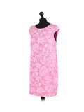 Italian Floral Print Cap Sleeves Lagenlook Linen Top-Cerise side