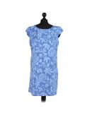 Italian Floral Print Cap Sleeves Lagenlook Linen Top-Denim