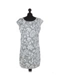 Italian Floral Print Cap Sleeves Lagenlook Linen Top-Khaki