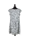 Italian Floral Print Cap Sleeves Lagenlook Linen Top-Khaki back