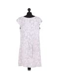 Italian Floral Print Cap Sleeves Lagenlook Linen Top-Light grey back