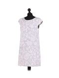 Italian Floral Print Cap Sleeves Lagenlook Linen Top-Light grey side