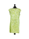 Italian Floral Print Cap Sleeves Lagenlook Linen Top-Lime green back