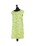 Italian Floral Print Cap Sleeves Lagenlook Linen Top-Lime green side