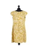 Italian Floral Print Cap Sleeves Lagenlook Linen Top-Mustard back