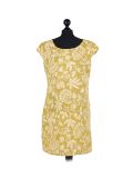 Italian Floral Print Cap Sleeves Lagenlook Linen Top-Mustard