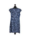 Italian Floral Print Cap Sleeves Lagenlook Linen Top-NAvy back
