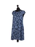 Italian Floral Print Cap Sleeves Lagenlook Linen Top-NAvy side