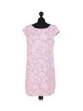Italian Floral Print Cap Sleeves Lagenlook Linen Top-Pink