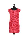 Italian Floral Print Cap Sleeves Lagenlook Linen Top-Red