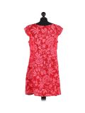 Italian Floral Print Cap Sleeves Lagenlook Linen Top-Red back