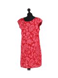 Italian Floral Print Cap Sleeves Lagenlook Linen Top-Red side