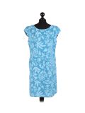 Italian Floral Print Cap Sleeves Lagenlook Linen Top-Turquoise