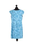 Italian Floral Print Cap Sleeves Lagenlook Linen Top-Turquoise back