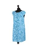 Italian Floral Print Cap Sleeves Lagenlook Linen Top-Turquoise side