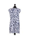 Italian Floral Print Cap Sleeves Lagenlook Linen Top-White back
