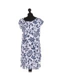 Italian Floral Print Cap Sleeves Lagenlook Linen Top-White side