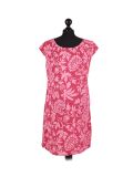 Italian Floral Print Cap Sleeves Lagenlook Linen Top-Wine