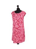 Italian Floral Print Cap Sleeves Lagenlook Linen Top-Wine side