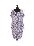 Italian Floral Print Lagenlook Linen Dress-Beige
