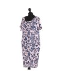 Italian Floral Print Lagenlook Linen Dress-Beige side