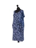 Italian Floral Print Lagenlook Linen Dress-Navy side