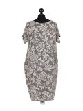 Italian Floral Print Lagenlook Linen Dress-Khaki back