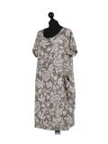 Italian Floral Print Lagenlook Linen Dress-Khaki side