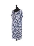Italian Floral Print Lagenlook Linen Dress-Grey side