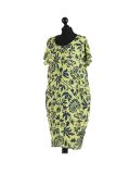 Italian Floral Print Lagenlook Linen Dress-Lime side