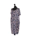 Italian Floral Print Lagenlook Linen Dress-Mocha side