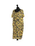 Italian Floral Print Lagenlook Linen Dress-Mustard side