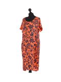 Italian Floral Print Lagenlook Linen Dress-Orange side
