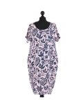 Italian Floral Print Lagenlook Linen Dress-Pink