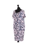 Italian Floral Print Lagenlook Linen Dress-Pink side