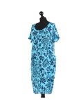 Italian Floral Print Lagenlook Linen Dress-Turquoise side