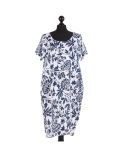 Italian Floral Print Lagenlook Linen Dress-White