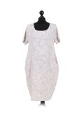Italian Floral Print Linen Lagenlook Dress-Beige